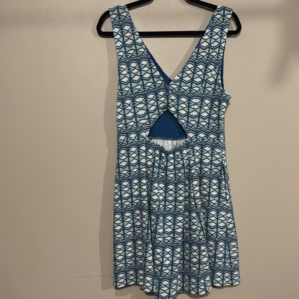 Maeve Anthropologie Double V Dress Green Blue Textured Geometric
Print Sz 14 - Picture 4 of 8